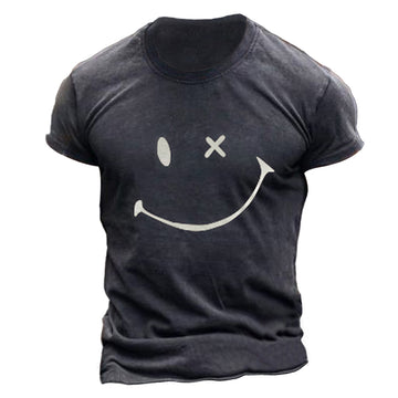 Mens Fashion Washing Short Sleeve Smiley T-shirt